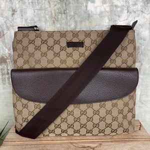 GUCCI BROWN FRONT POCKET MESSENGER GG CANVAS CROSSBODY BAG